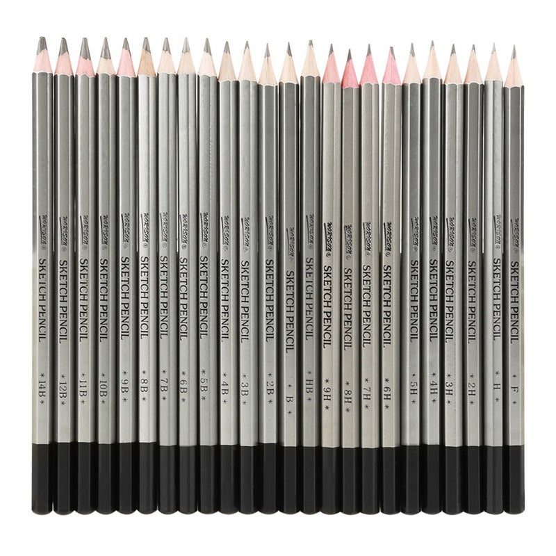 Hilitand 24pcs Drawing Pencils Set, Graphite Drawing Pencils Paint Sketch Pencils Set 9H 8H 7H 6H 5H 4H 3H 2H H F B 2B 3B 4B 5B 6B 7B 8B 9B 10B 11B 12B 14B - Image 1